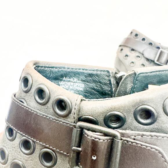 ASH Iona Cone Round Toe Leather Eyelet Accent Gray Brown Bootie Size 38 - Picture 7 of 7